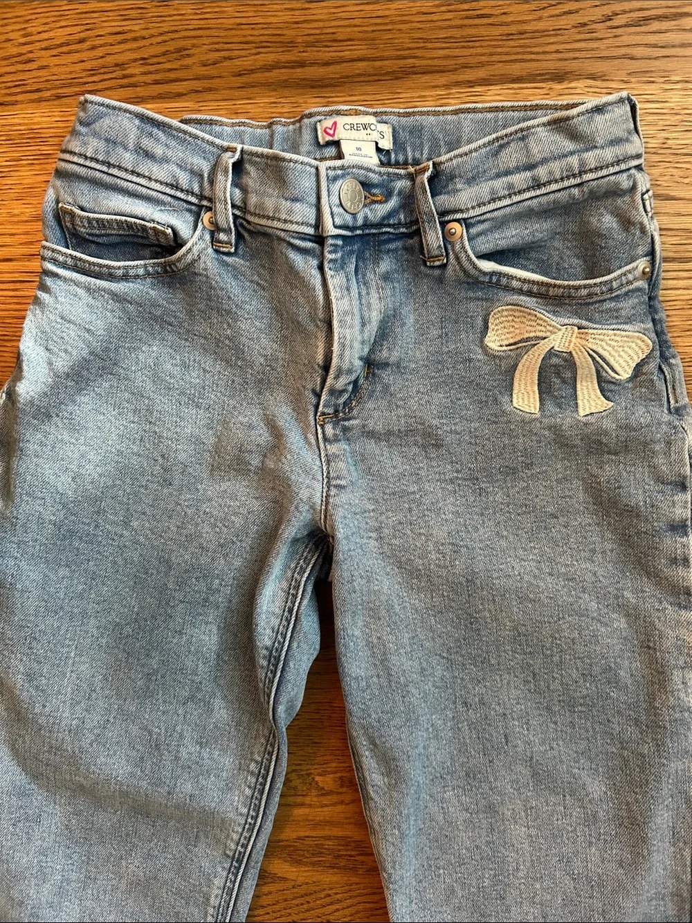 Girls’ bow-embroidered vintage straight leg jean by J.Crew, size 10
